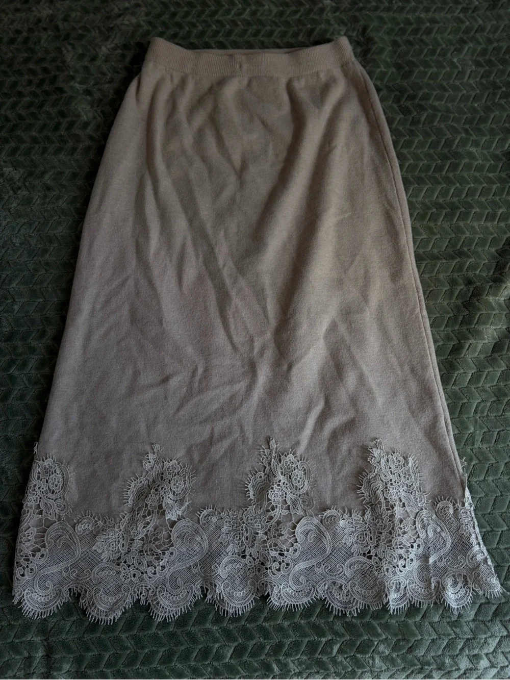 Taupe Lace-Trim Midi Skirt - Picture 1 of 4